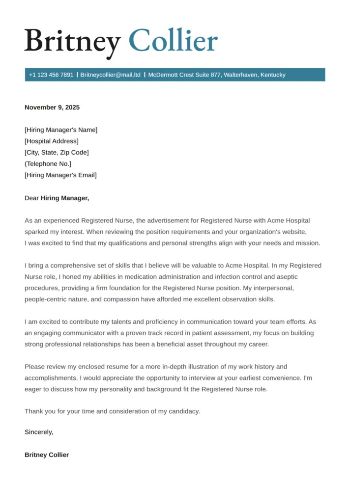 Nursing Cover Letter Free Google Docs Template