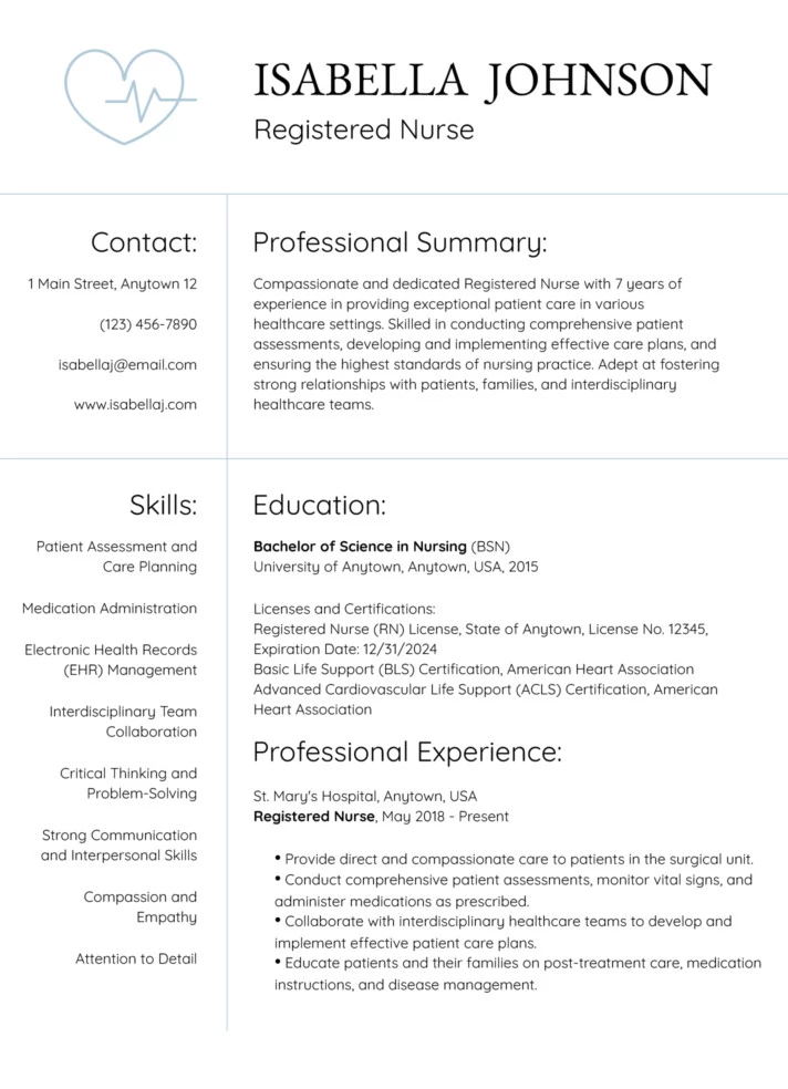 Nursing Resume Free Google Docs Template