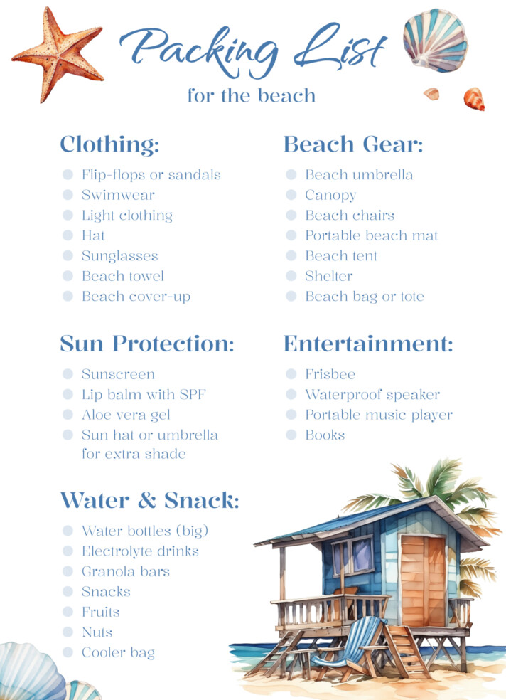 Packing List for The Beach Free Google Docs Template
