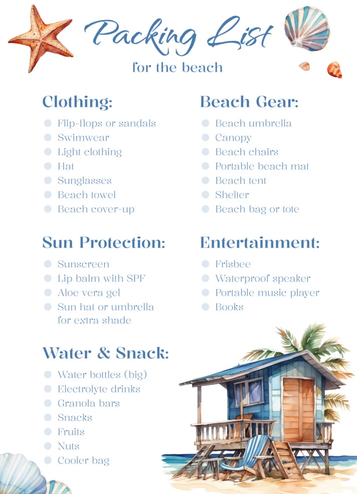 Packing List for The Beach Free Google Docs Template