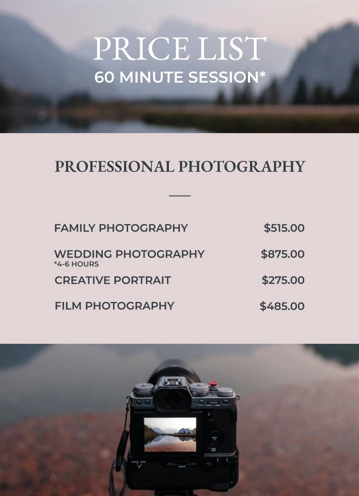 Photographer Price List Free Google Docs Template
