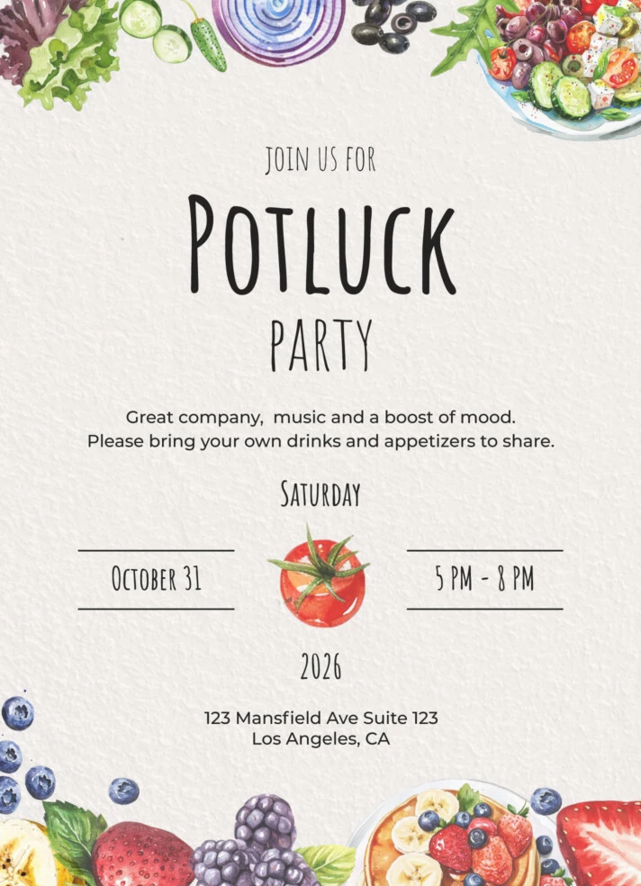 Potluck Invitation Free Google Docs Template