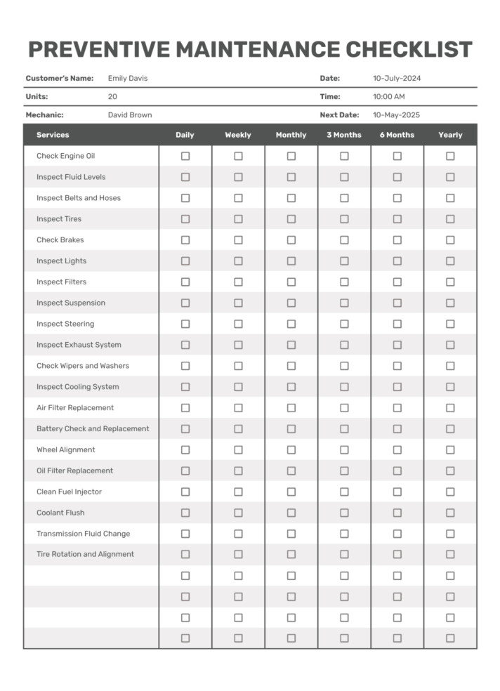Preventive Maintenance Checklist Free Google Sheets & Excel Template