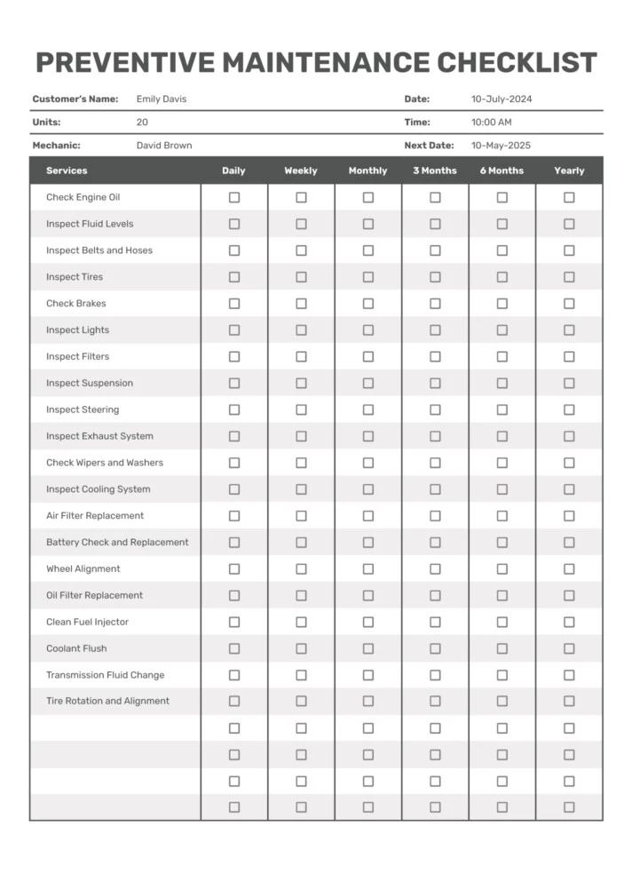 Preventive Maintenance Checklist Free Google Sheets & Excel Template