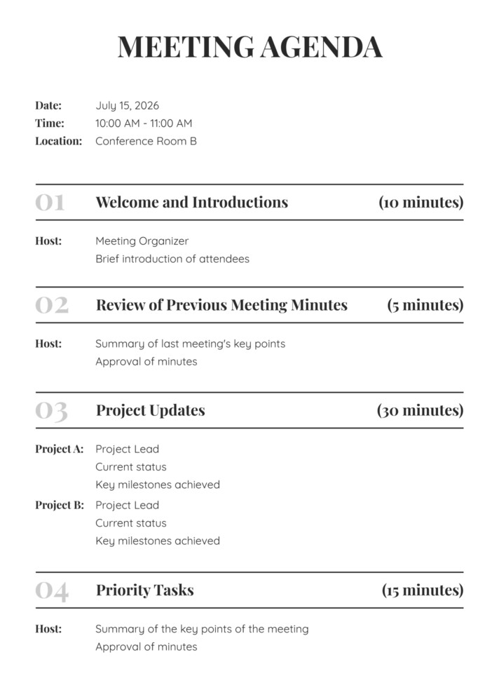 Printable Meeting Agenda Free Google Docs Template