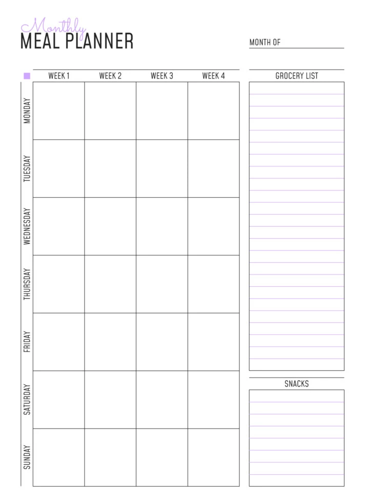 Printable Monthly Meal Planner Free Google Docs Template