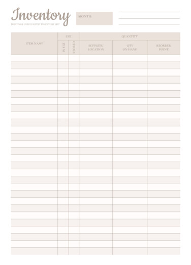 Printable Office Supply Inventory List Free Google Docs Template