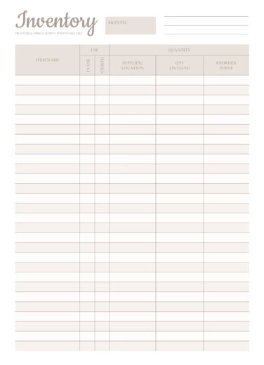 Printable Office Supply Inventory List Free Google Docs Template