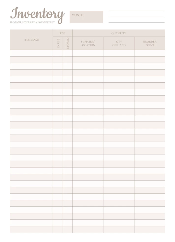 Printable Office Supply Inventory List Free Google Docs Template