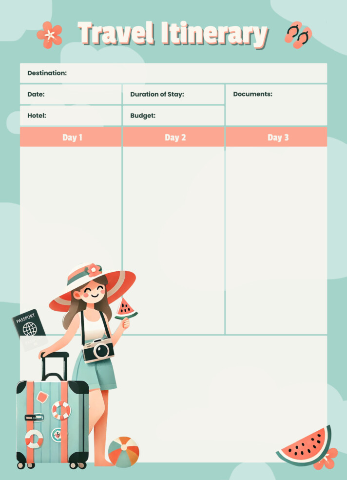 Printable Travel Itinerary Free Google Docs Template
