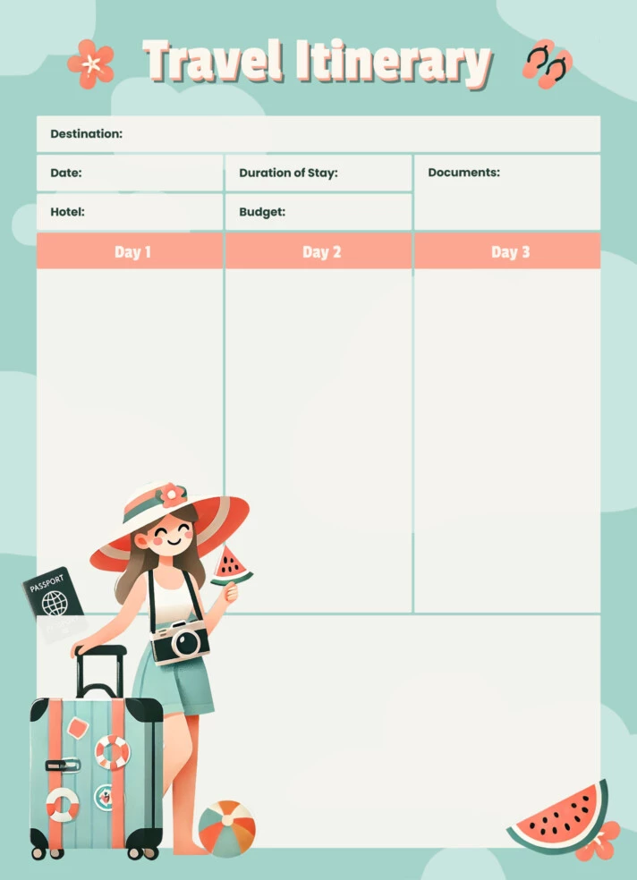 Printable Travel Itinerary Free Google Docs Template