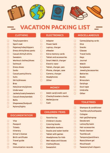 Printable Travel Packing Checklist Free Google Docs Template