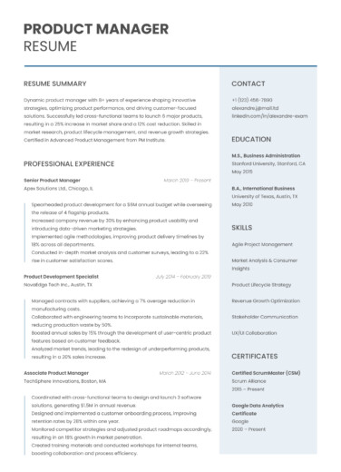 Product Manager Resume Free Google Docs Template