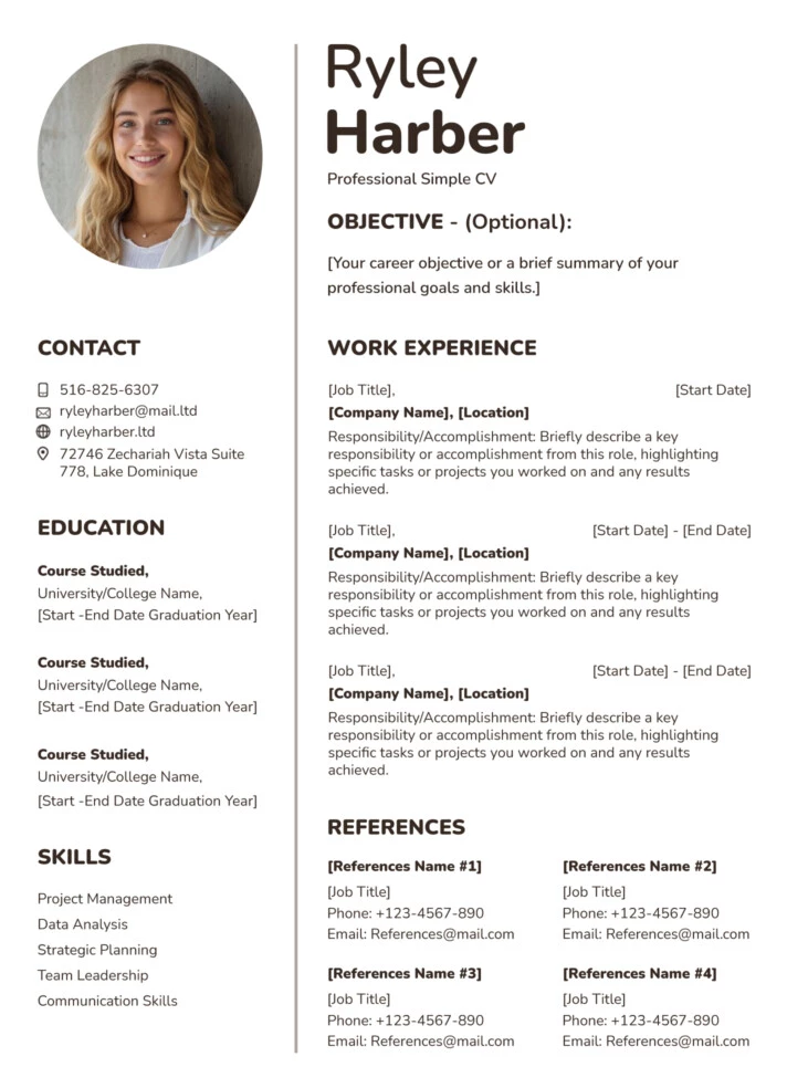 Professional Simple CV Free Google Docs Template