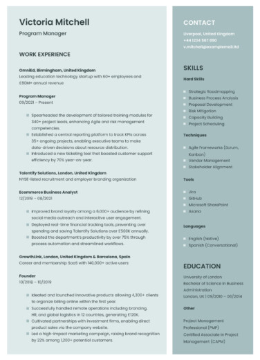 Program Manager Resume Free Google Docs Template