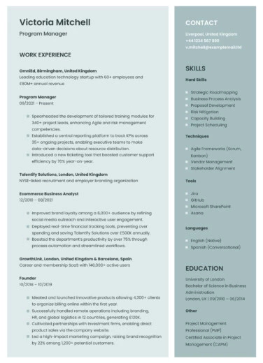 Program Manager Resume Free Google Docs Template