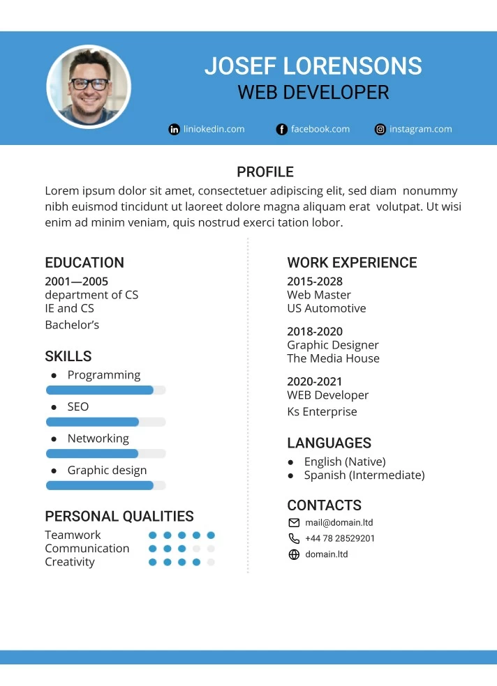 Web Developer Resume Free Google Docs Template