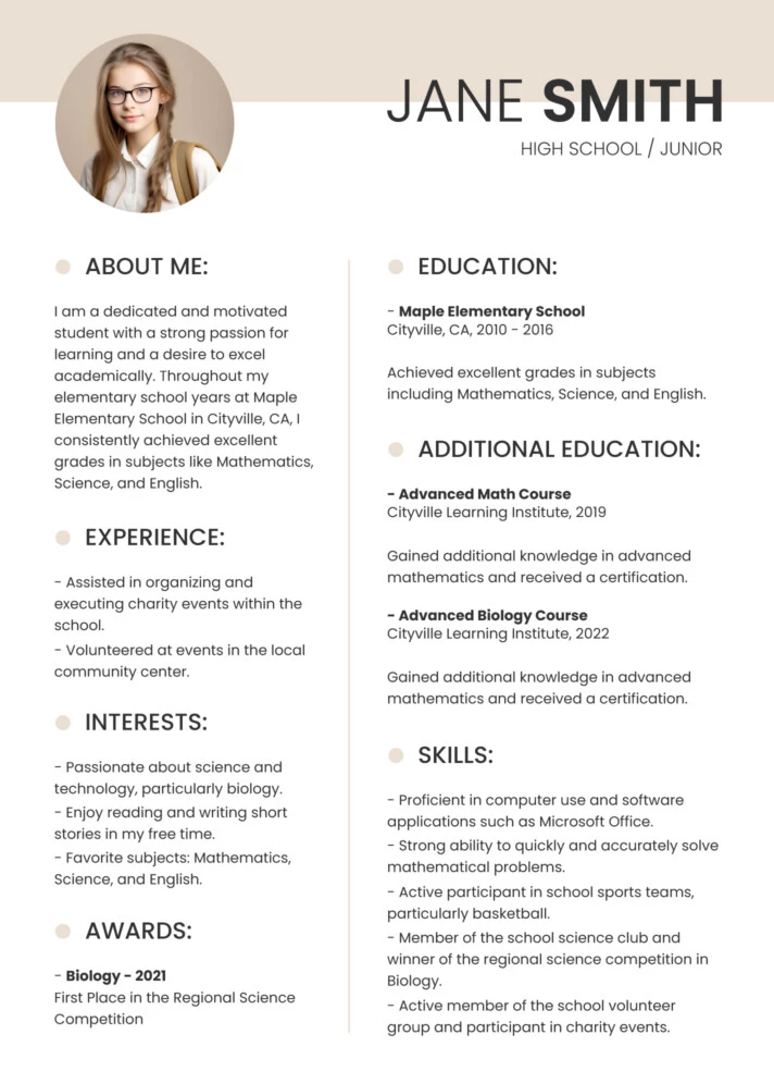 Resume for High School Students Free Google Docs Template