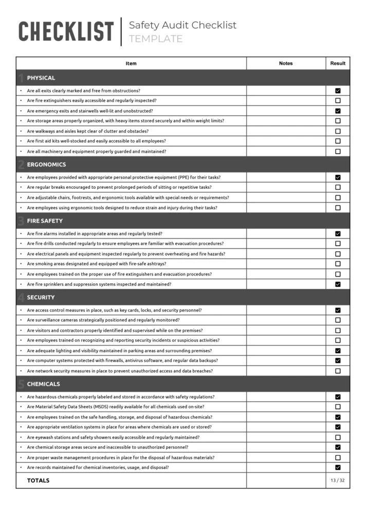 Safety Audit Checklist Free Google Sheets & Excel Template