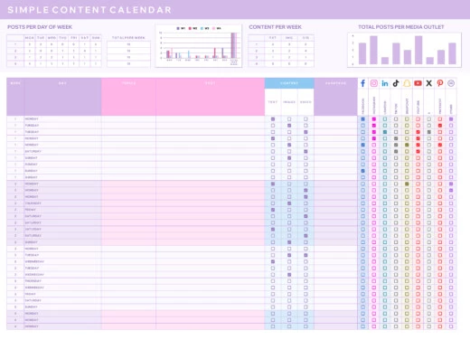 Simple Content Calendar Free Google Sheets & Excel Template