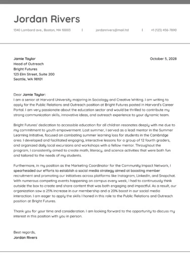 Simple Harvard Cover Letter Free Google Docs Template