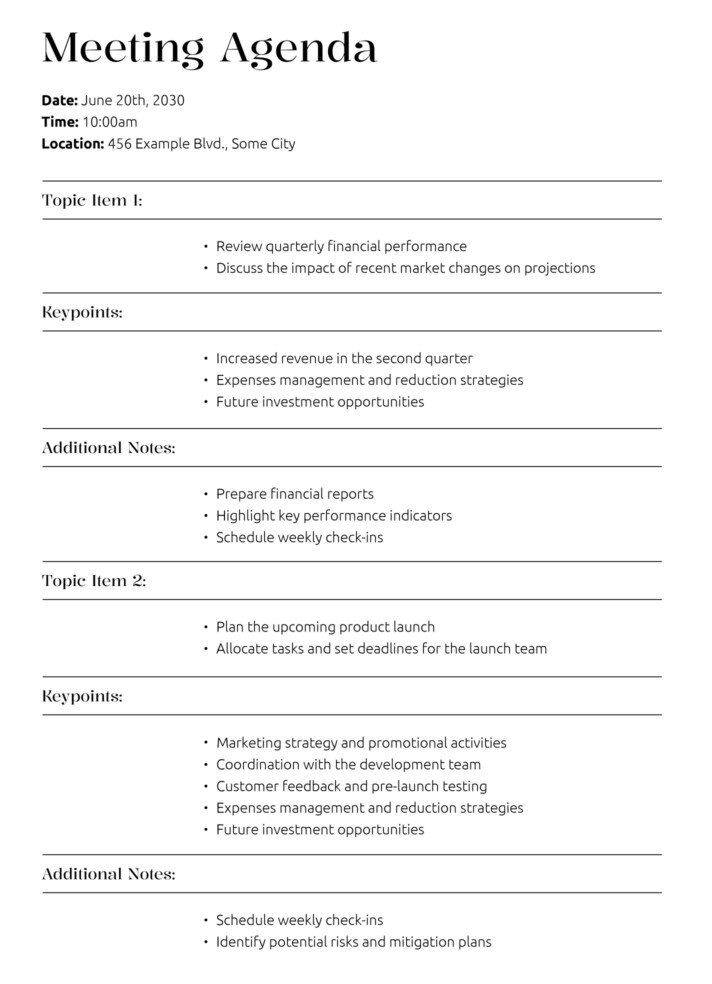 Simple Meeting Agenda Free Google Docs Template