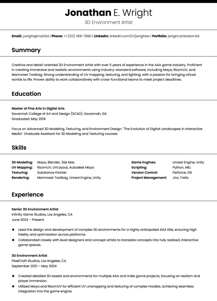 Simple Professional CV Free Google Docs Template
