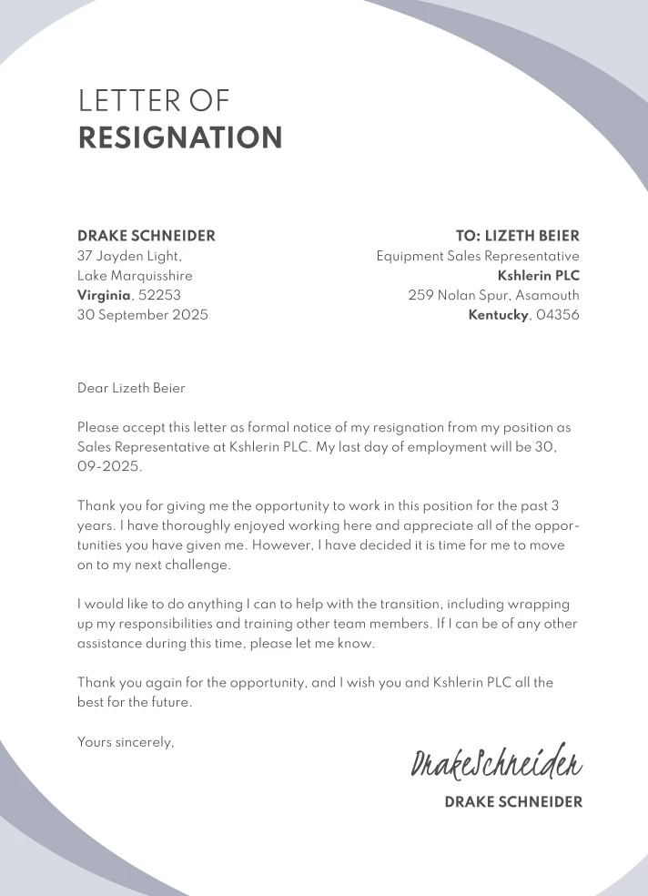 Simple Resignation Letter Free Google Docs Template