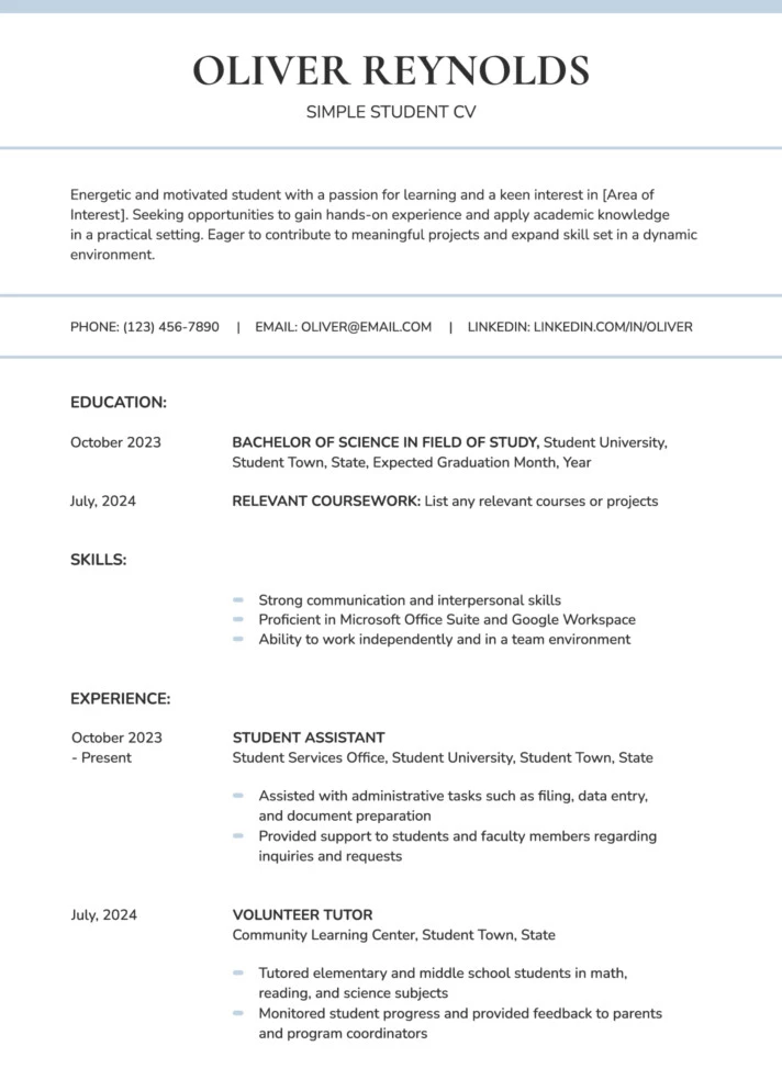 Simple Student CV Free Google Docs Template