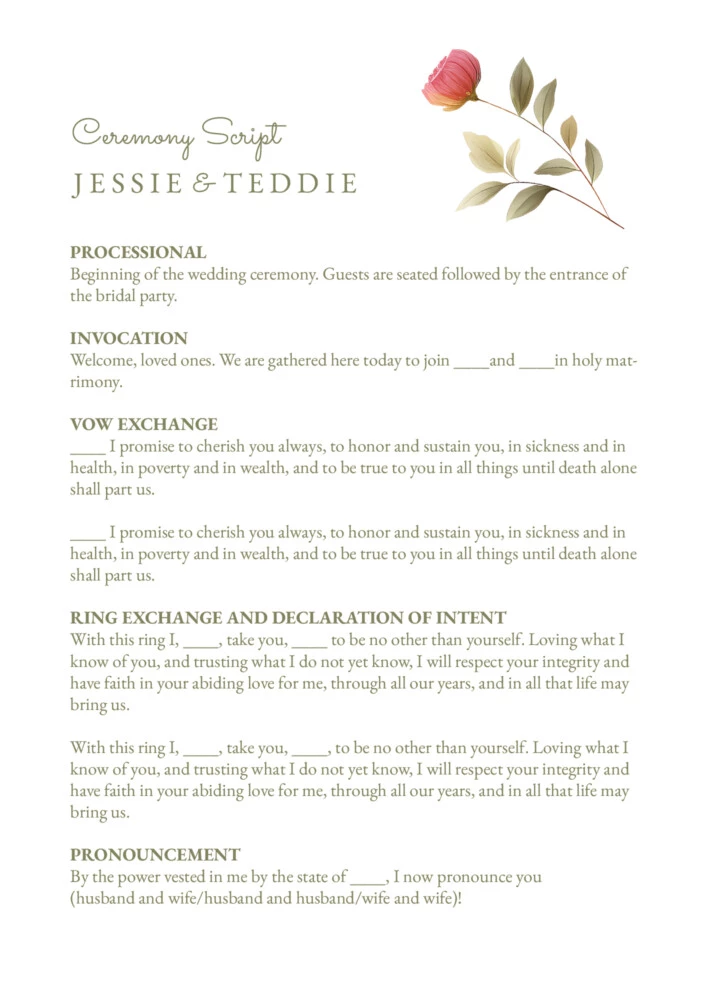 Spring Wedding Ceremony Script Free Google Docs Template
