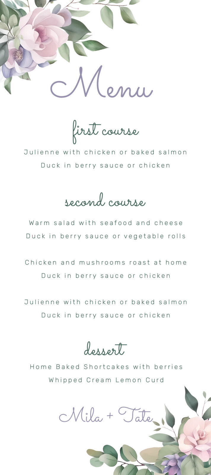 Summer Wedding Menu Free Google Docs Template