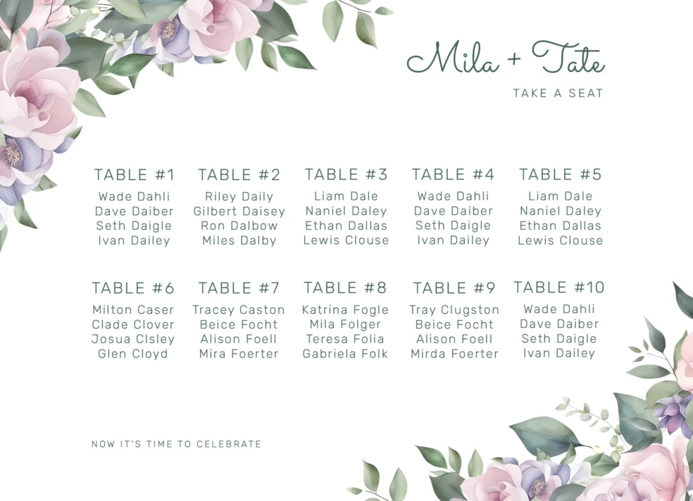 Summer Wedding Seating Chart Free Google Docs Template
