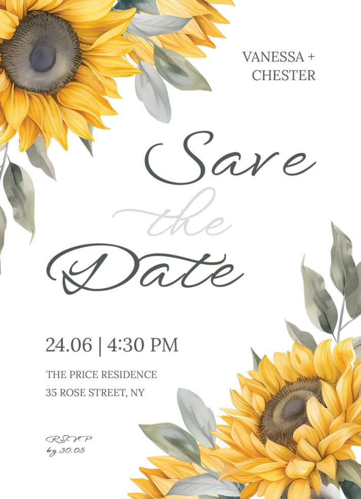 Sunflower Wedding Save the Date Free Google Docs Template
