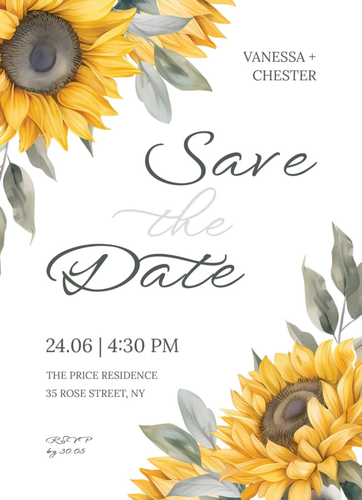 Sunflower Wedding Save the Date Free Google Docs Template