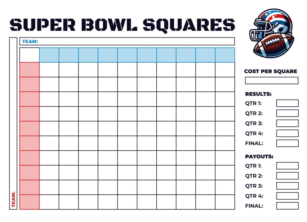 Super Bowl Squares Board Free Google Docs Template