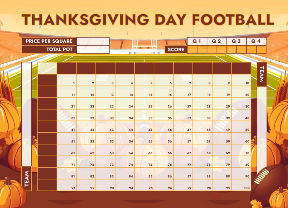 Thanksgiving Football Squares Game Free Google Docs Template