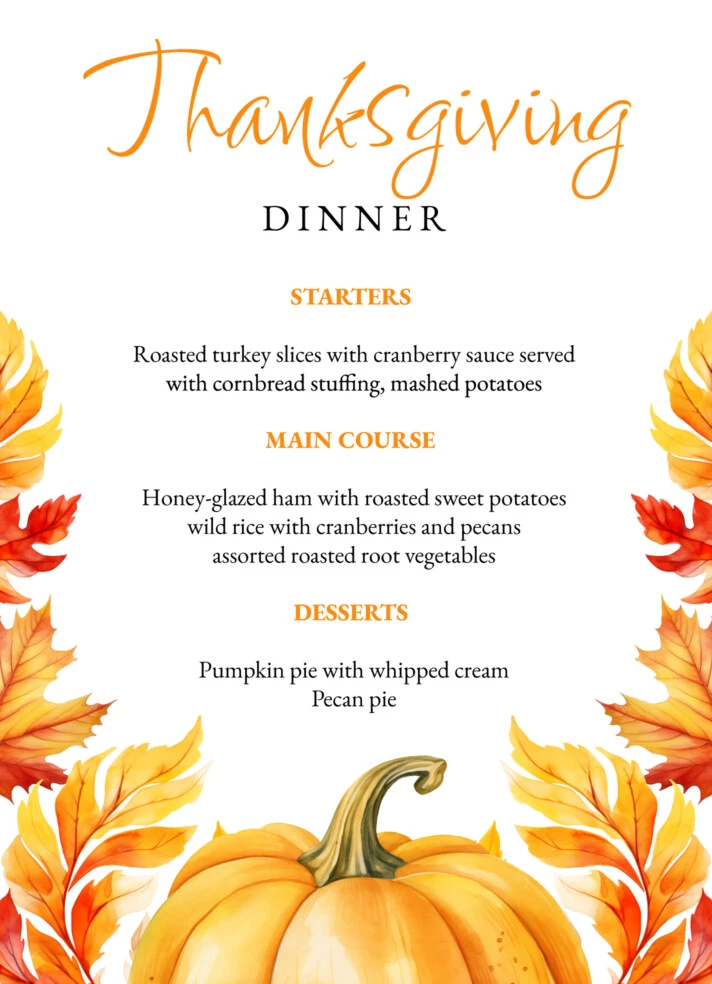 Thanksgiving Menu Free Google Docs Template