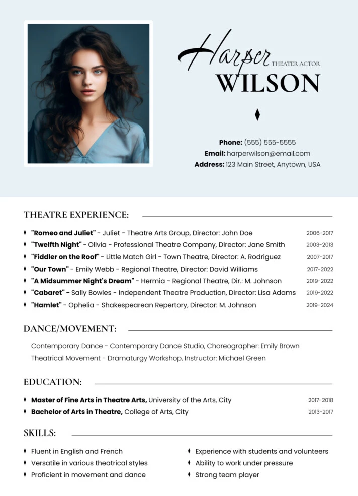 Theatre Resume Free Google Docs Template