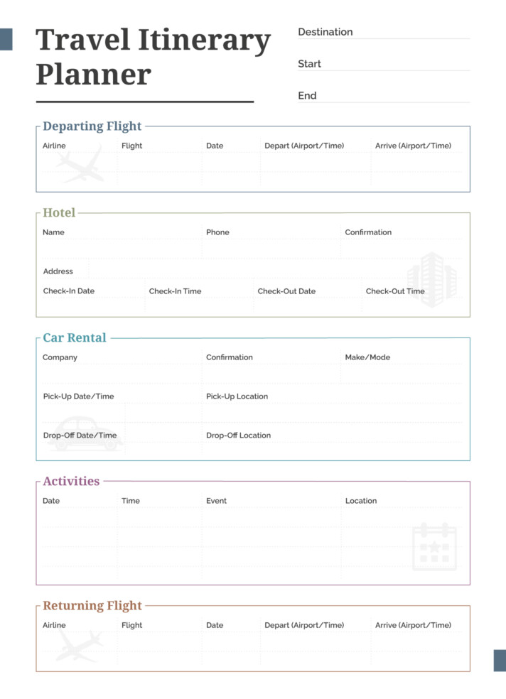 Travel Itinerary Planner Free Google Docs Template