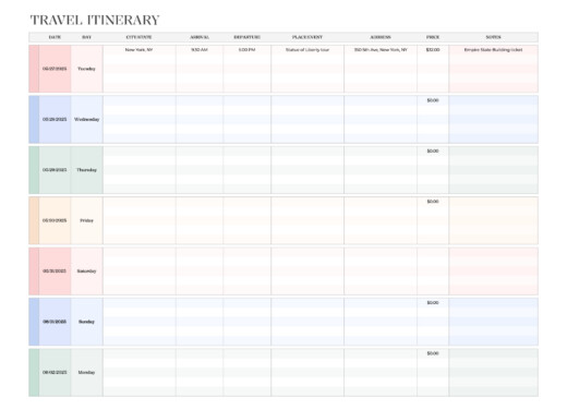 Travel Itinerary Spreadsheet Free Google Sheets & Excel Template