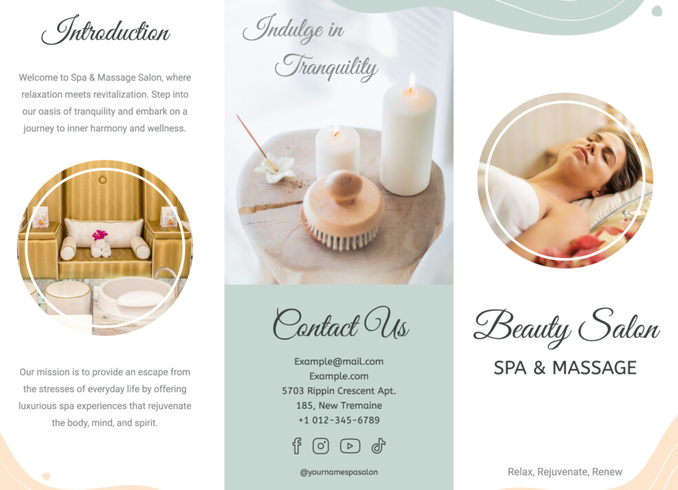 Tri-Fold Brochure Spa & Massage Free Google Docs Template