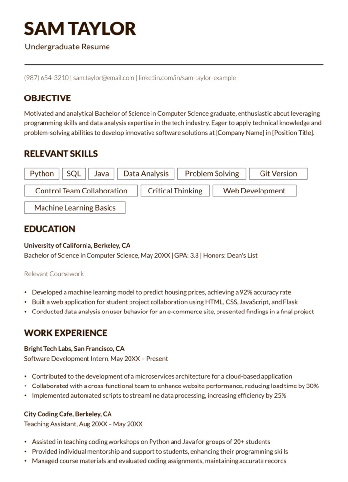 Undergrad Resume Free Google Docs Template