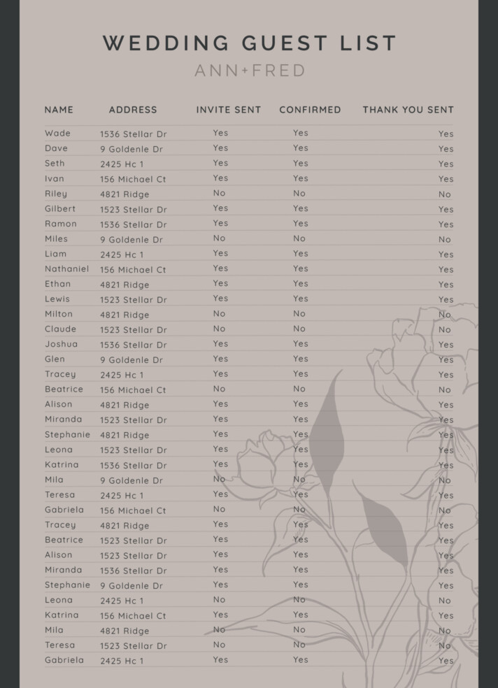 Vintage Wedding Guest List Free Google Docs Template