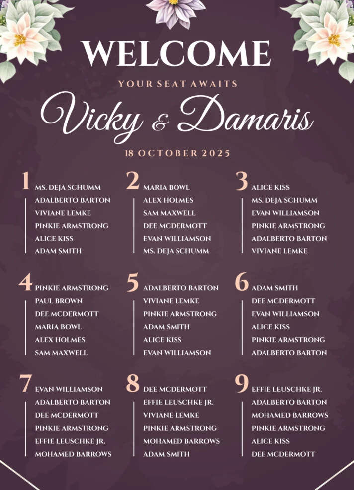 Elegant Wedding Seating Chart Free Google Docs Template