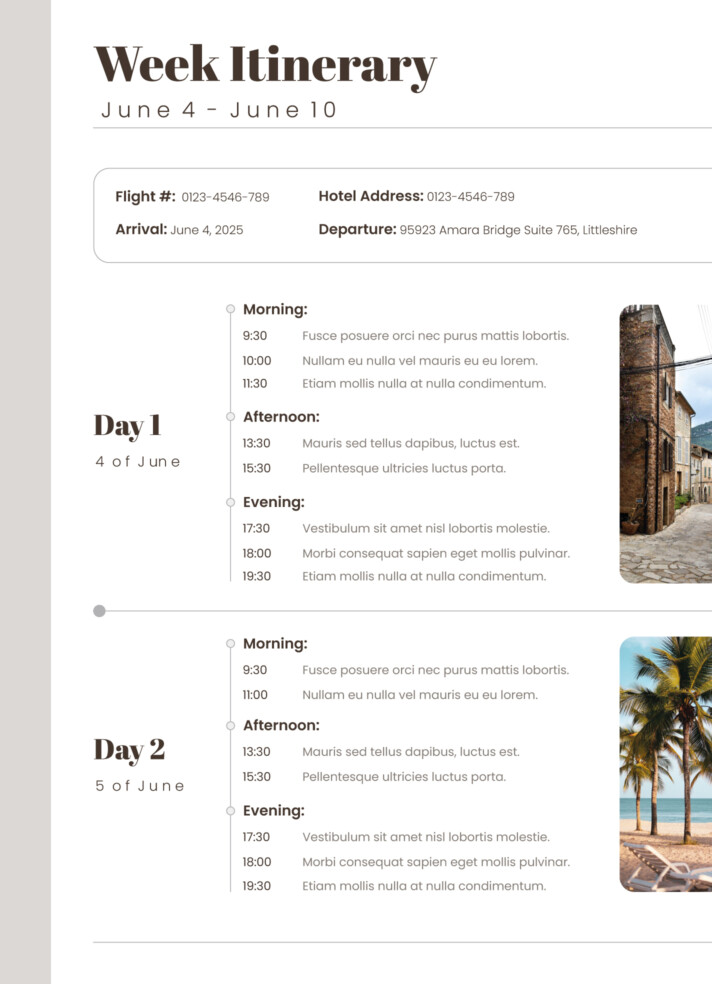 Week Itinerary Free Google Docs Template