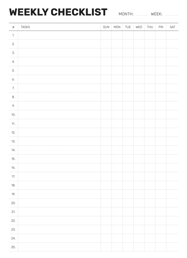 Weekly Checklist Free Google Docs Template