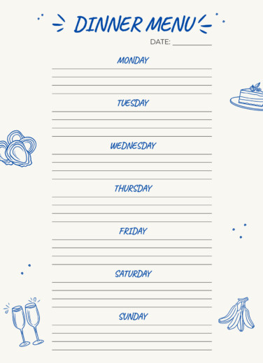 Weekly Dinner Menu Free Google Docs Template