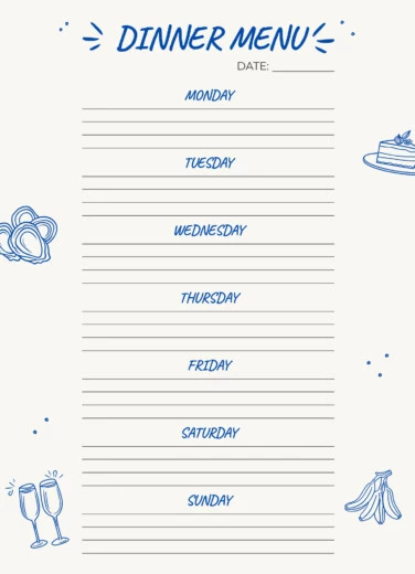 Weekly Dinner Menu Free Google Docs Template