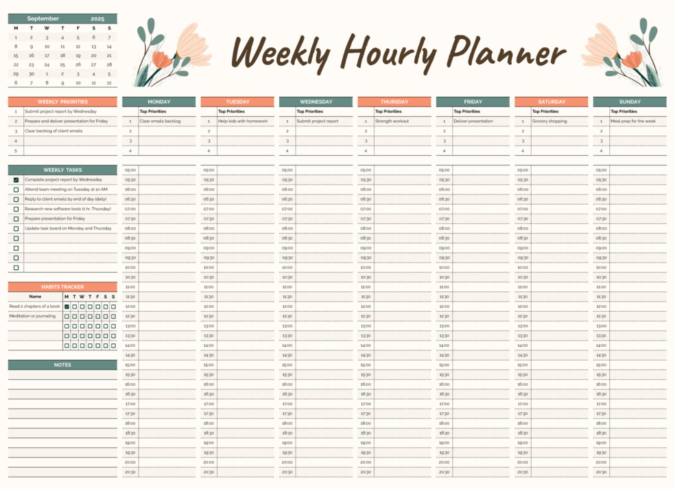 Weekly Hourly Planner Free Google Sheets & Excel Template