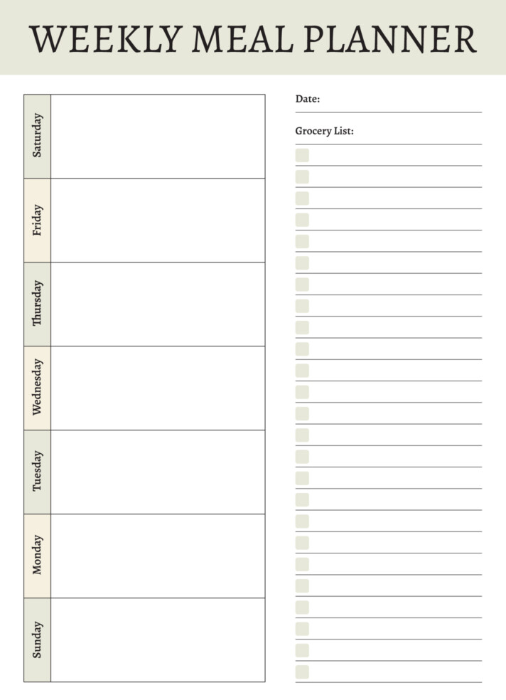 Weekly Meal Planner Free Google Docs Template